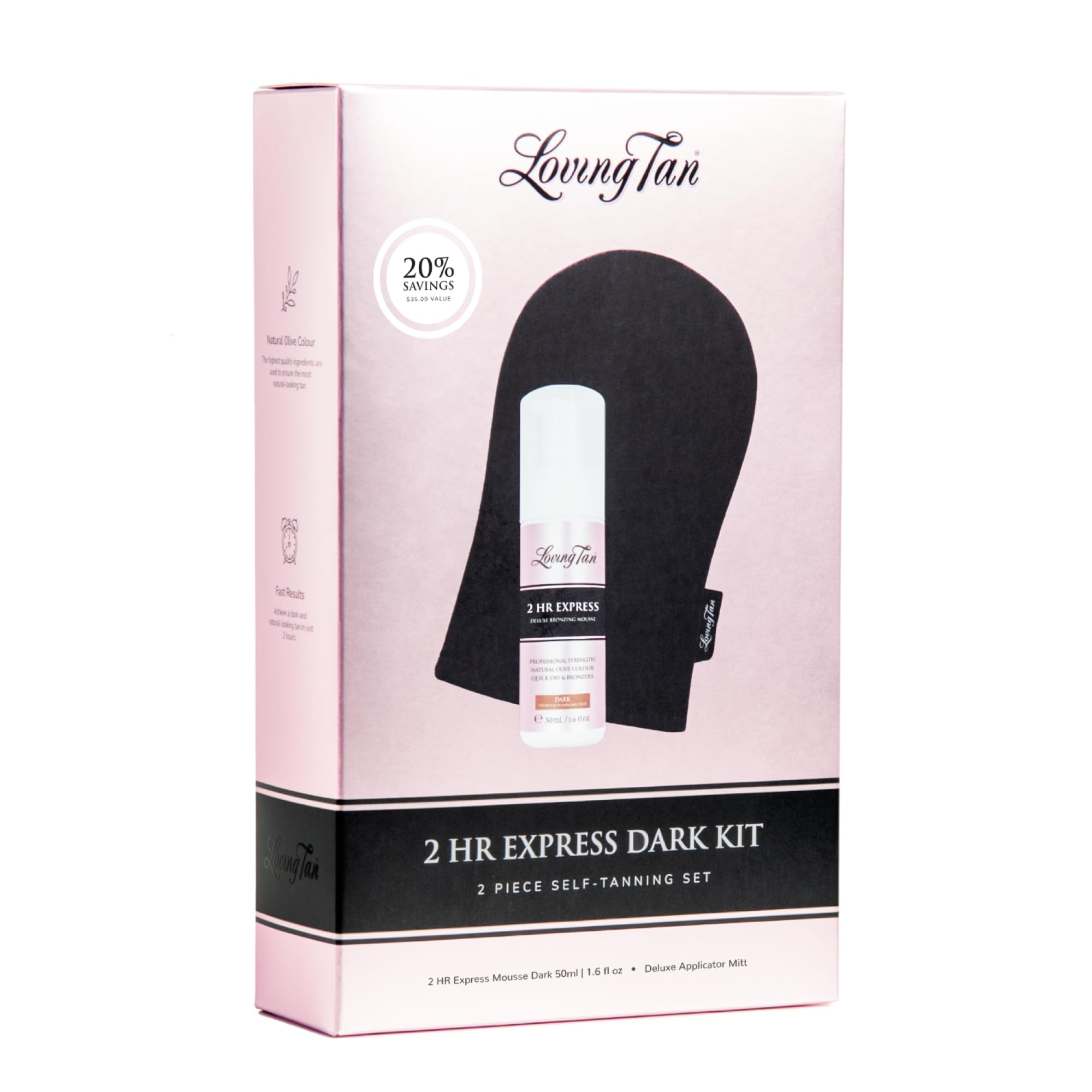 Loving Tan 2HR Express Self Tan Travel Size Kit - Dark Bronze Mousse & Applicator Mitt
