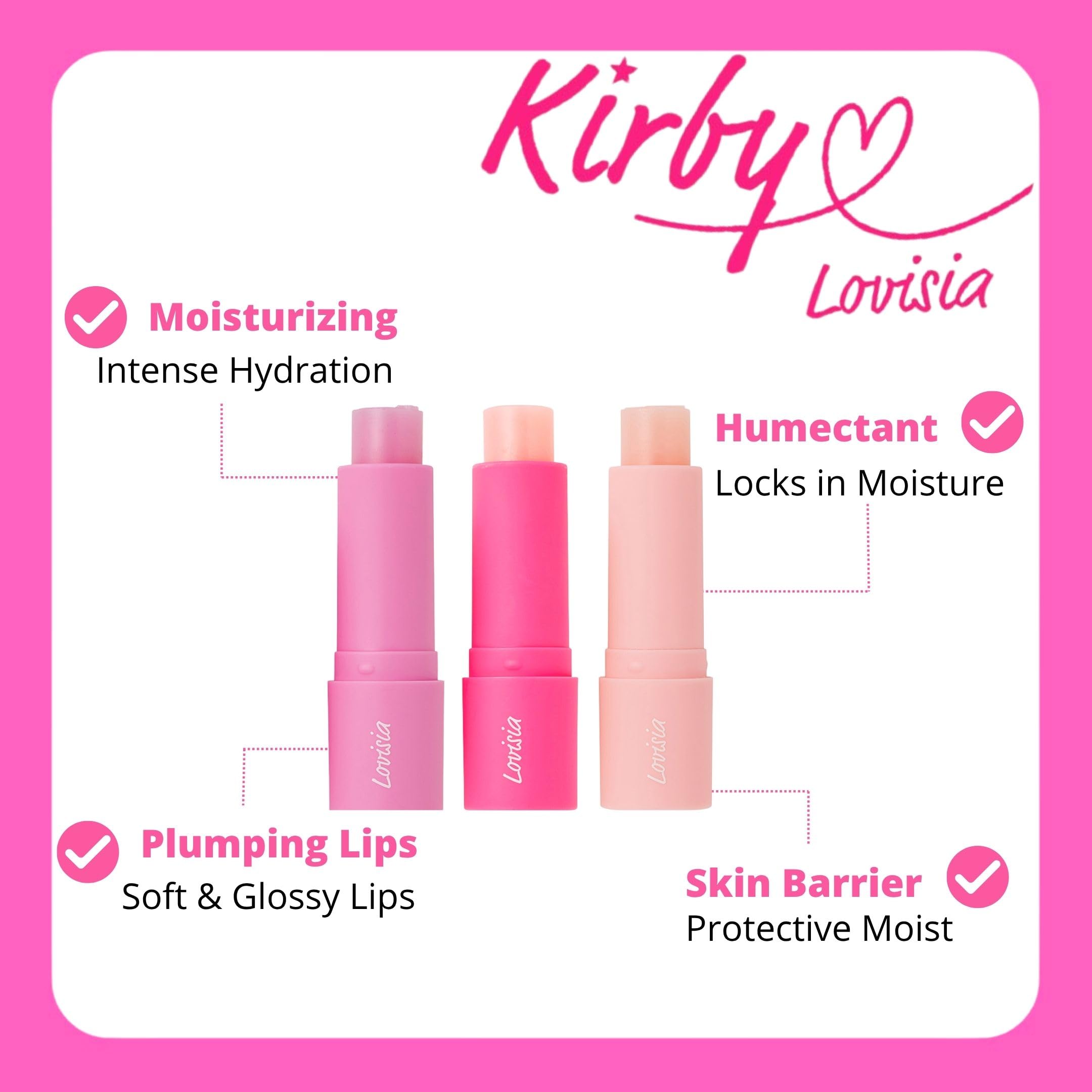 Lovisia Kirby 3EA Hydrating Lip Balm – Strawberry, Peach & Cake | Made in Japan