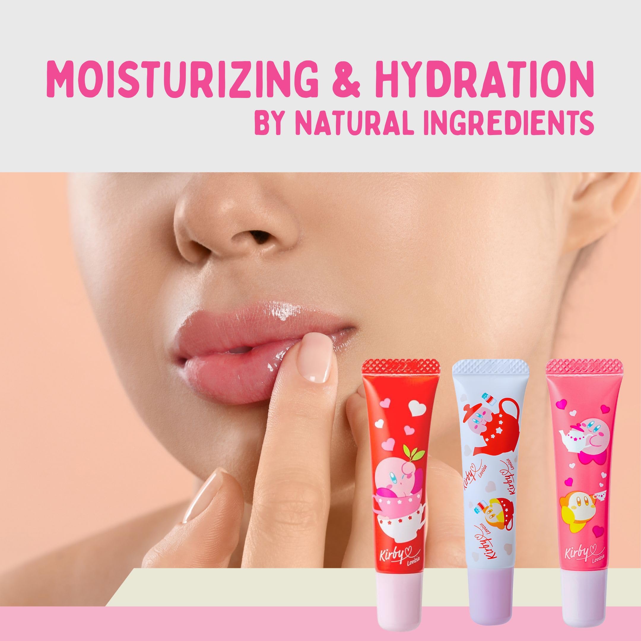 Lovisia Kirby 3-Count Cute Lip Gloss Set – Hydrating Clear Glosses with Rose, Tea Leaf Extract & Vitamin E