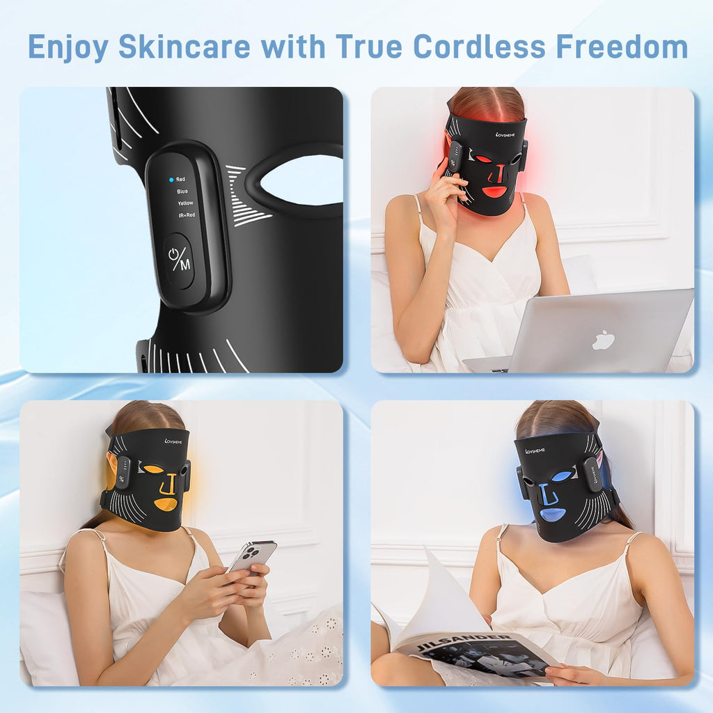 Lovsheme Wireless Red Light Therapy Mask – 300 LEDs, 4 Modes for Facial Care