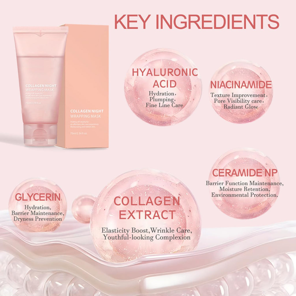 LOYOTICE Collagen Overnight Wrapping Peel-Off Facial Mask – Hydrates, Firms, Lifts (2.54 fl oz)