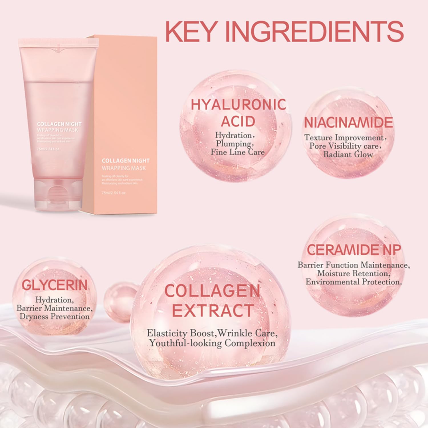 LOYOTICE Collagen Overnight Wrapping Peel-Off Facial Mask – Hydrates, Firms, Lifts (2.54 fl oz)