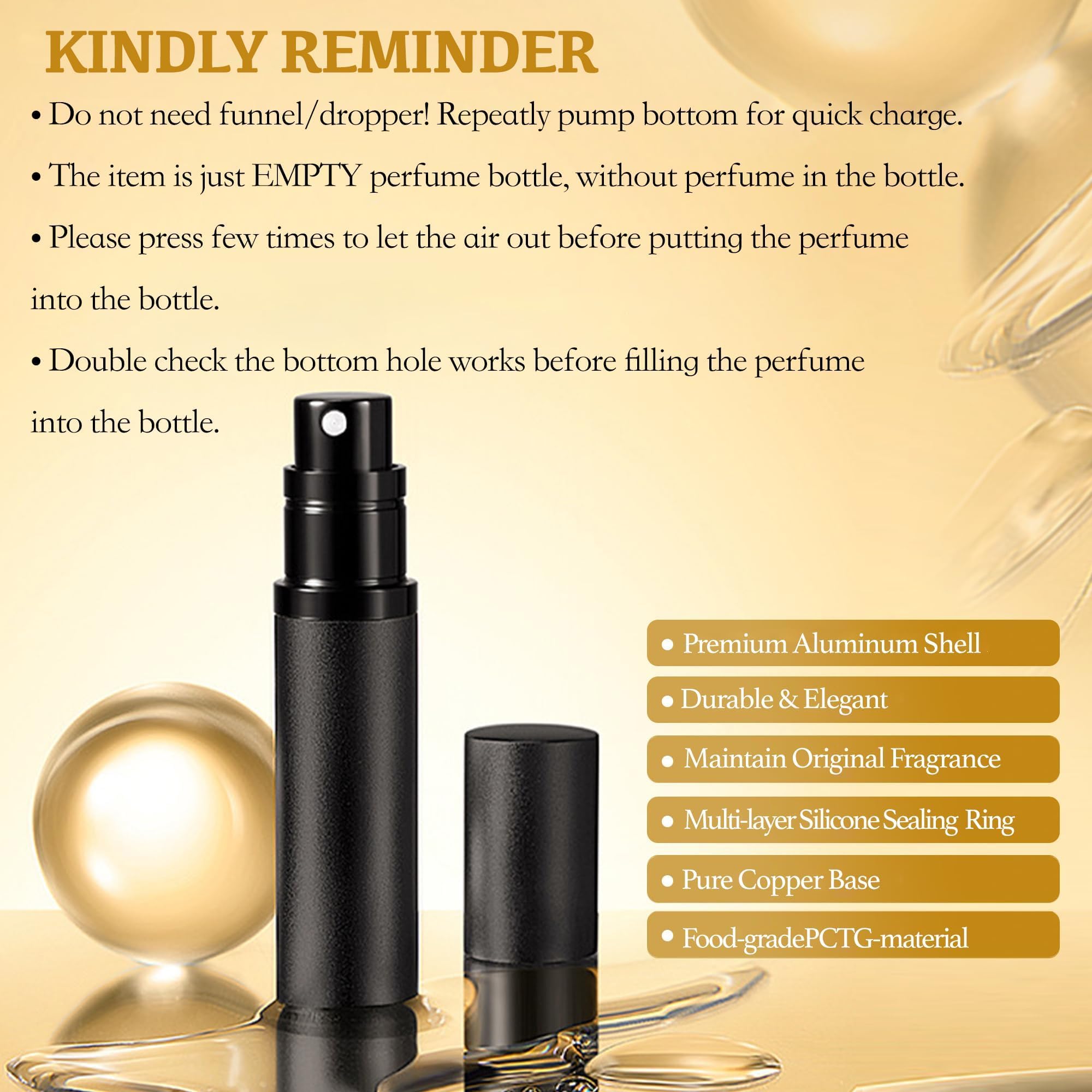 LTBL 2PCS Travel Perfume Bottle – 5ml Bottom-Fill, Leakproof Nano-Mist Atomizers (Black & Dark Blue)