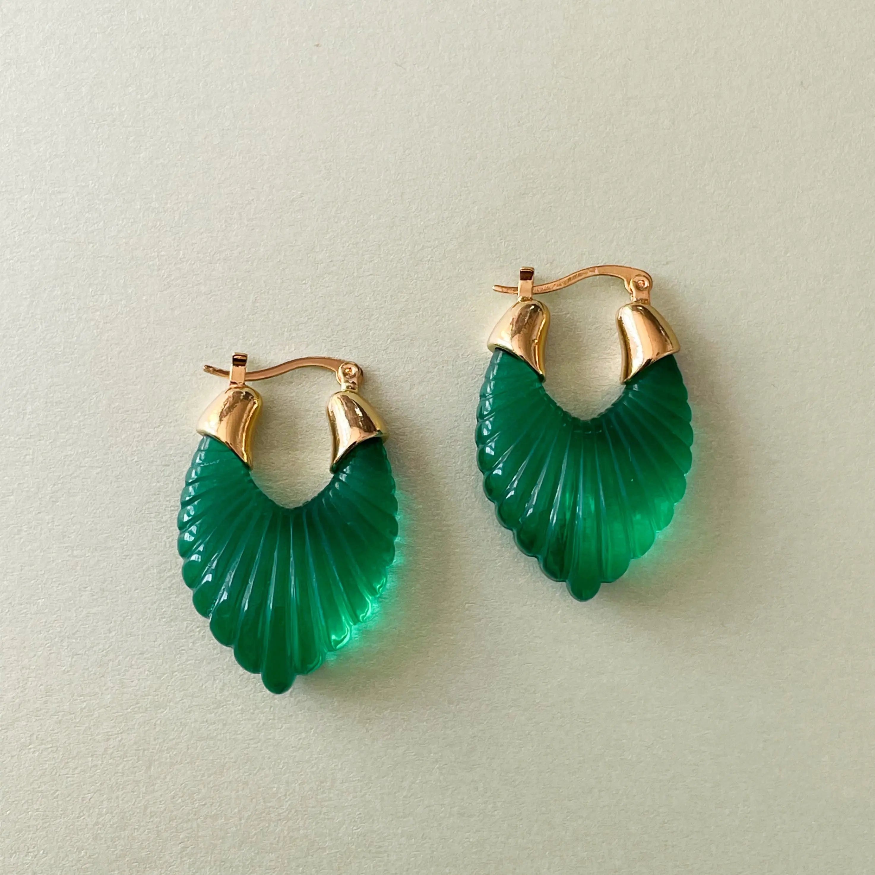 Audrey Emerald Ridged Hoop Earrings