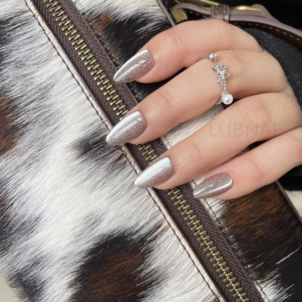 Lubnae – Designed in Paris Luxury Press-On Nails – Almond Short Latte Shiny, 30 Reusable Nails + Glue