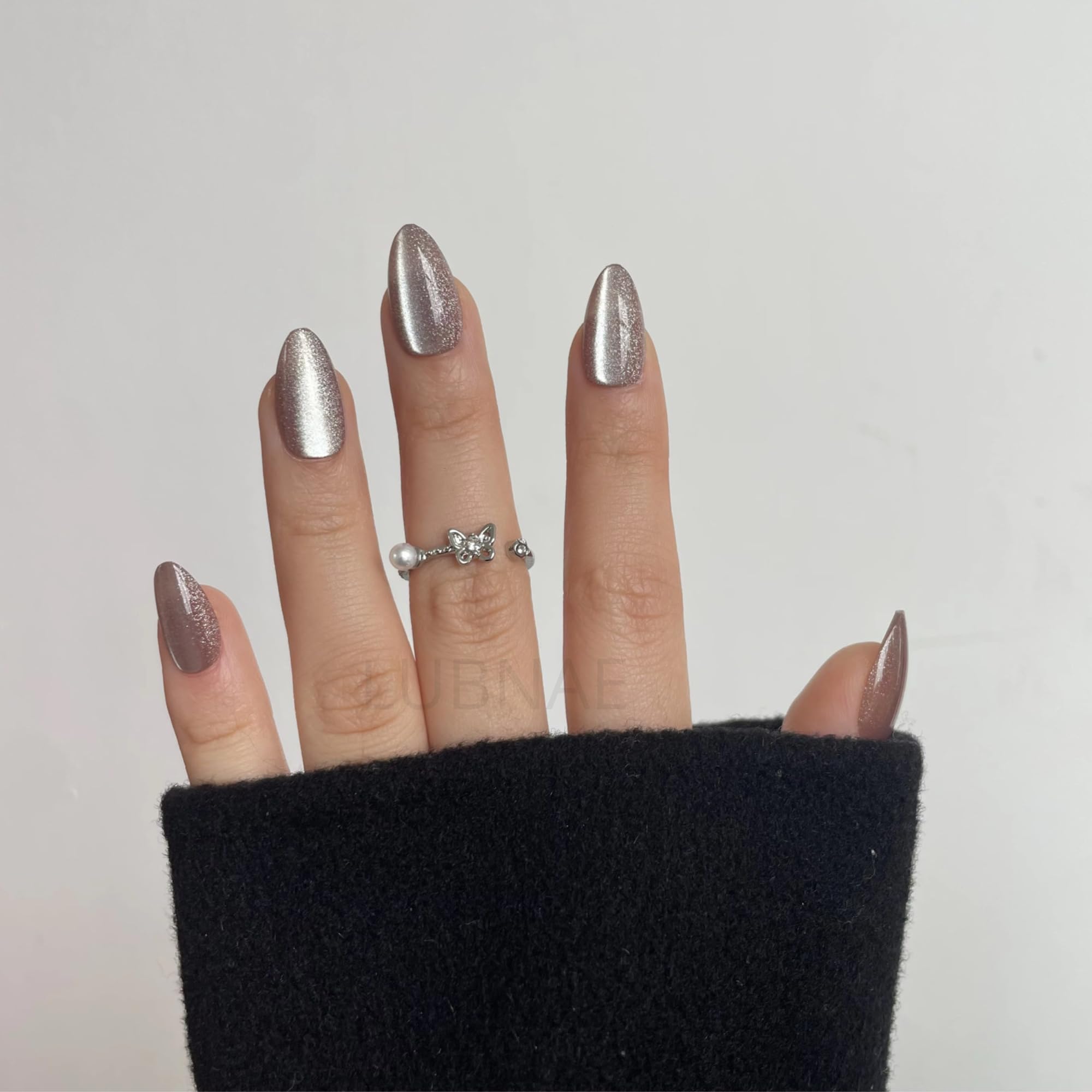 Lubnae – Designed in Paris Luxury Press-On Nails – Almond Short Latte Shiny, 30 Reusable Nails + Glue