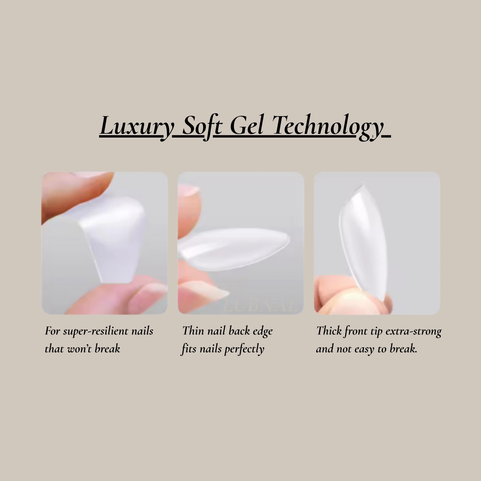 Lubnae – Designed in Paris Luxury Press-On Nails – Almond Short Latte Shiny, 30 Reusable Nails + Glue