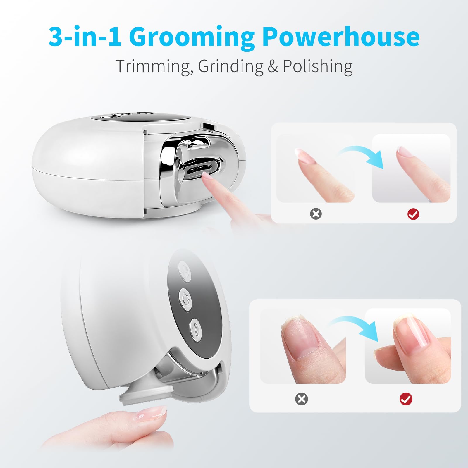 Lucidora 3-in-1 Electric Nail Clipper – Safe Trim, LED Light, Rechargeable
