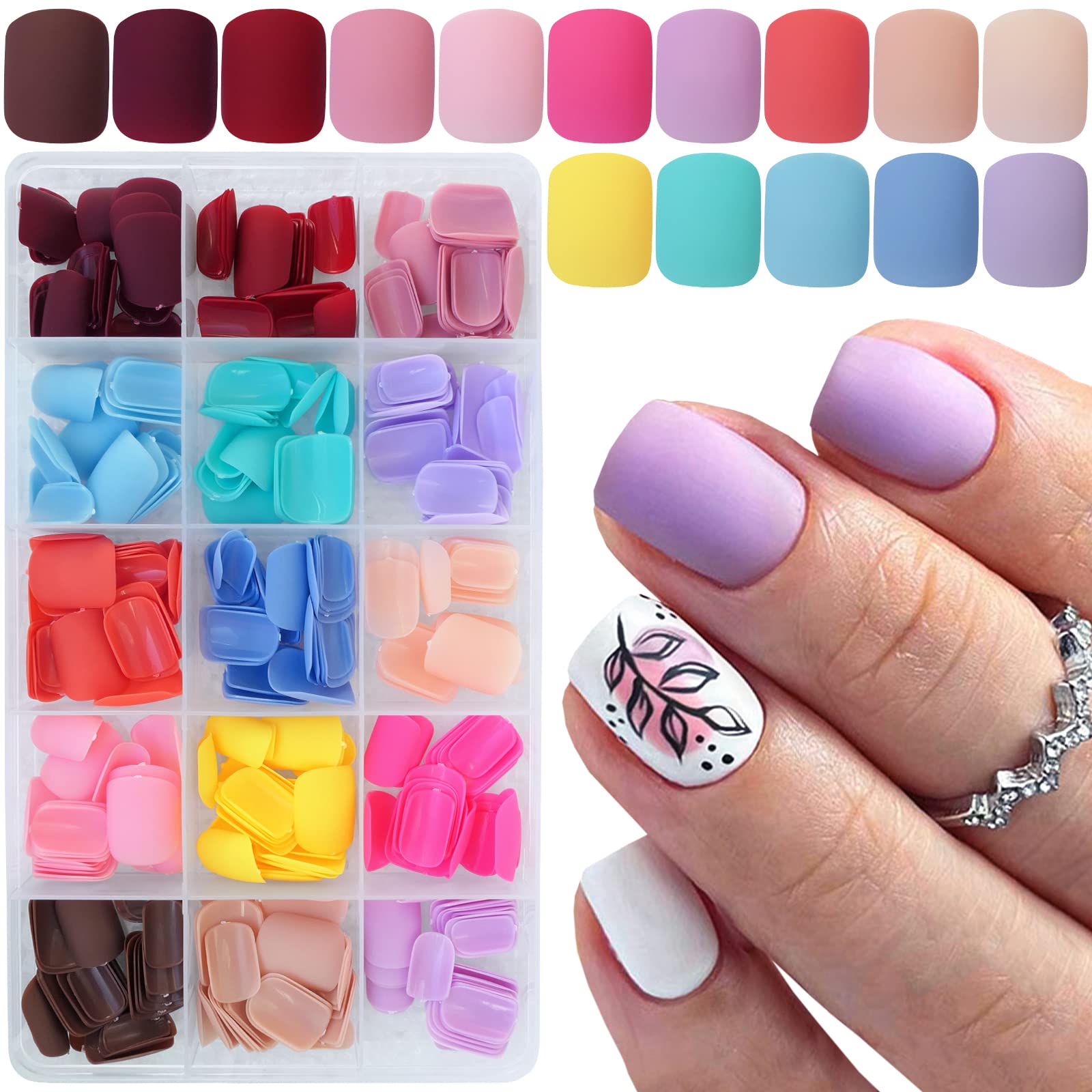 LuckForever 360pc Kids Press-On Nails – Matte Short Square Full Cover Kit