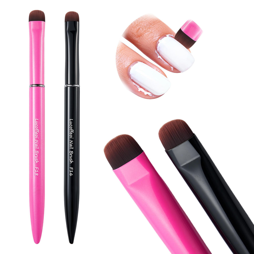 Lucoffeoi Clean Up Brush 2-Pack – Pro Kolinsky Sable Nail Art Brushes for Gel, Polygel, Acrylic (Pink F18 + Black F16)
