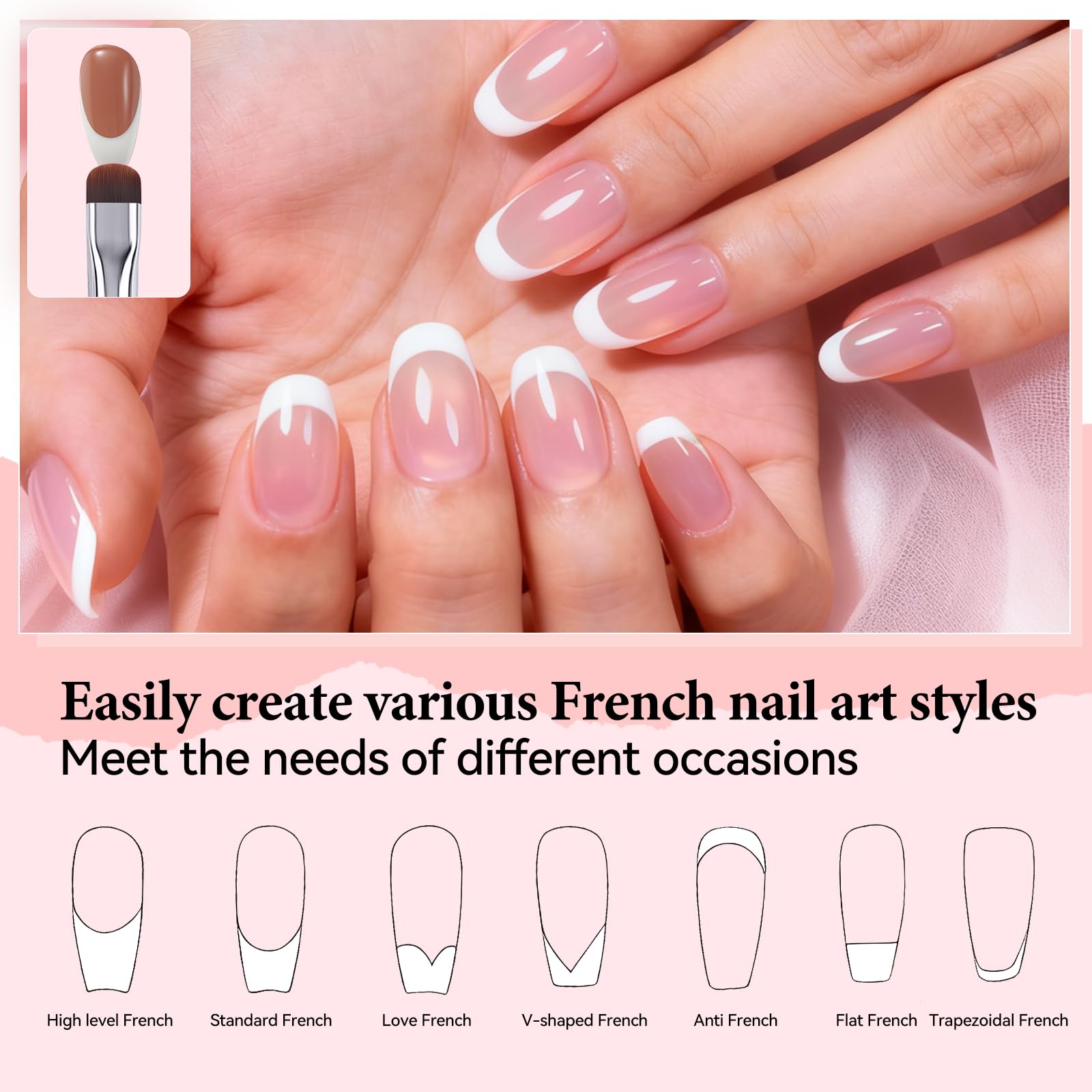 Lucoffeoi French Brush for Nails & Gel Polish Clean Up - Dual-Use Nail Art Brush with Cap (Gold)