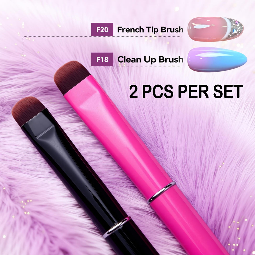 Lucoffeoi Clean Up Brush 2-Pack – Pro Kolinsky Sable Nail Art Brushes for Gel, Polygel, Acrylic (Pink F18 + Black F16)