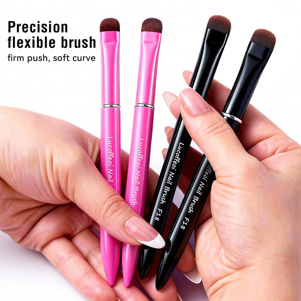 Lucoffeoi Clean Up Brush 2-Pack – Pro Kolinsky Sable Nail Art Brushes for Gel, Polygel, Acrylic (Pink F18 + Black F16)