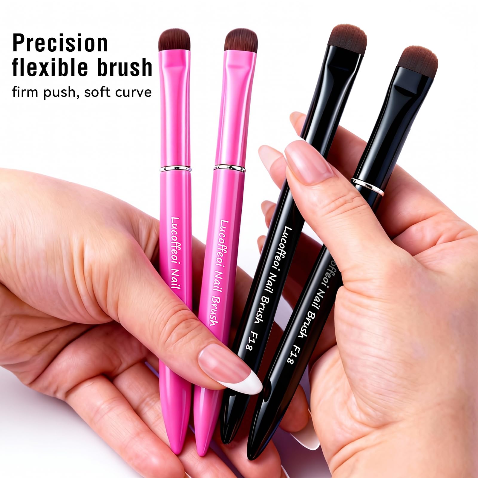 Lucoffeoi Clean Up Brush 2-Pack – Pro Kolinsky Sable Nail Art Brushes for Gel, Polygel, Acrylic (Pink F18 + Black F16)
