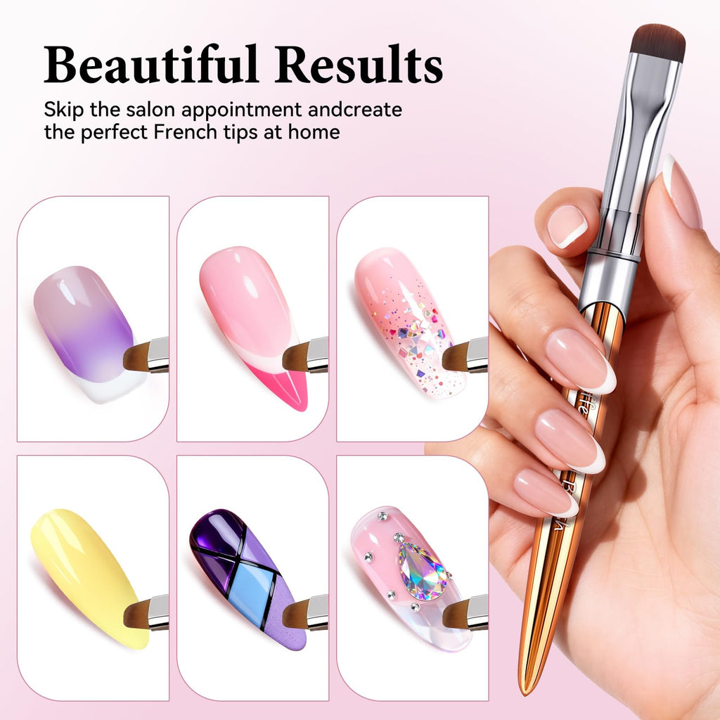 Lucoffeoi French Brush for Nails & Gel Polish Clean Up - Dual-Use Nail Art Brush with Cap (Gold)