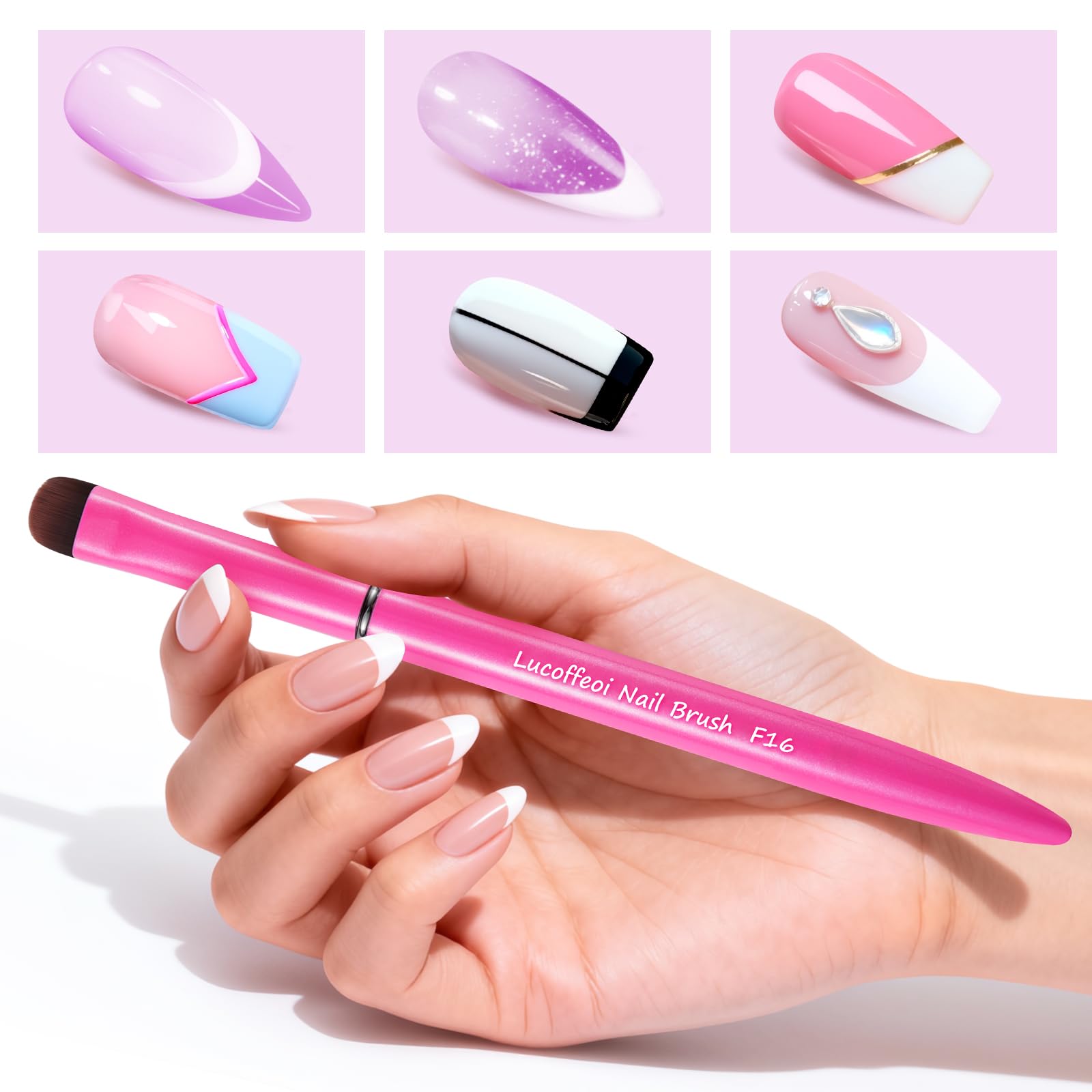 Lucoffeoi Clean Up Brush 2-Pack – Pro Kolinsky Sable Nail Art Brushes for Gel, Polygel, Acrylic (Pink F18 + Black F16)