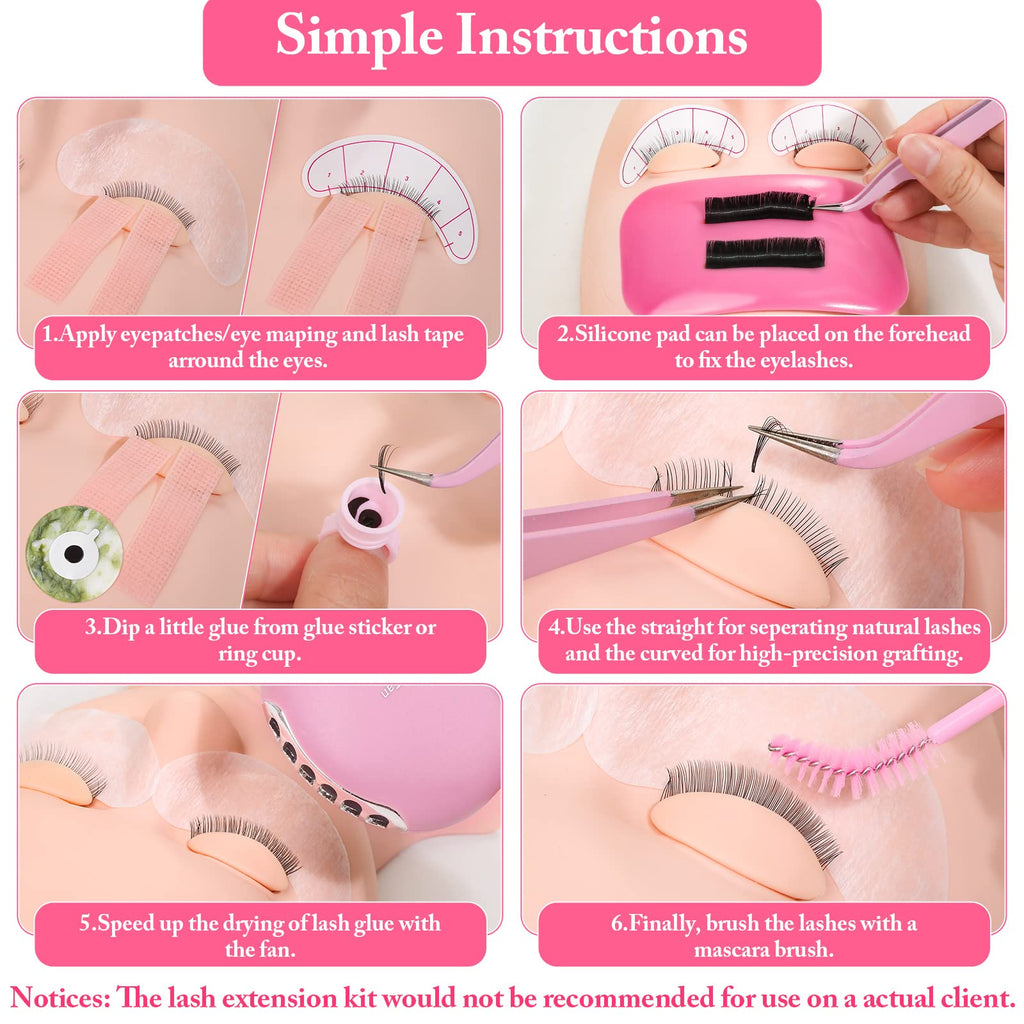 Lucomb Eye Lash Extension Practice Kit – 345 Pcs with Manikin Head & Tools