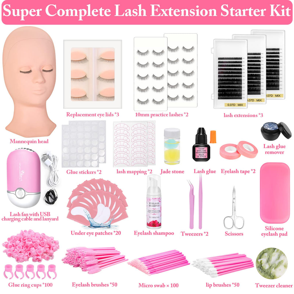 Lucomb Eye Lash Extension Practice Kit – 345 Pcs with Manikin Head & Tools