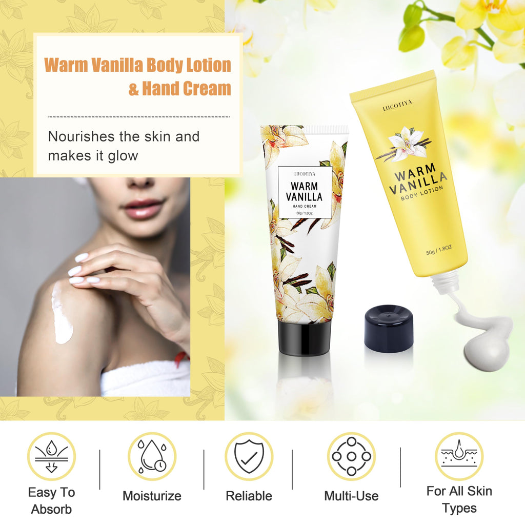 LUCOTIYA Warm Vanilla Self-Care Gift Set for Women – 10-Piece Bath & Spa Gift Box