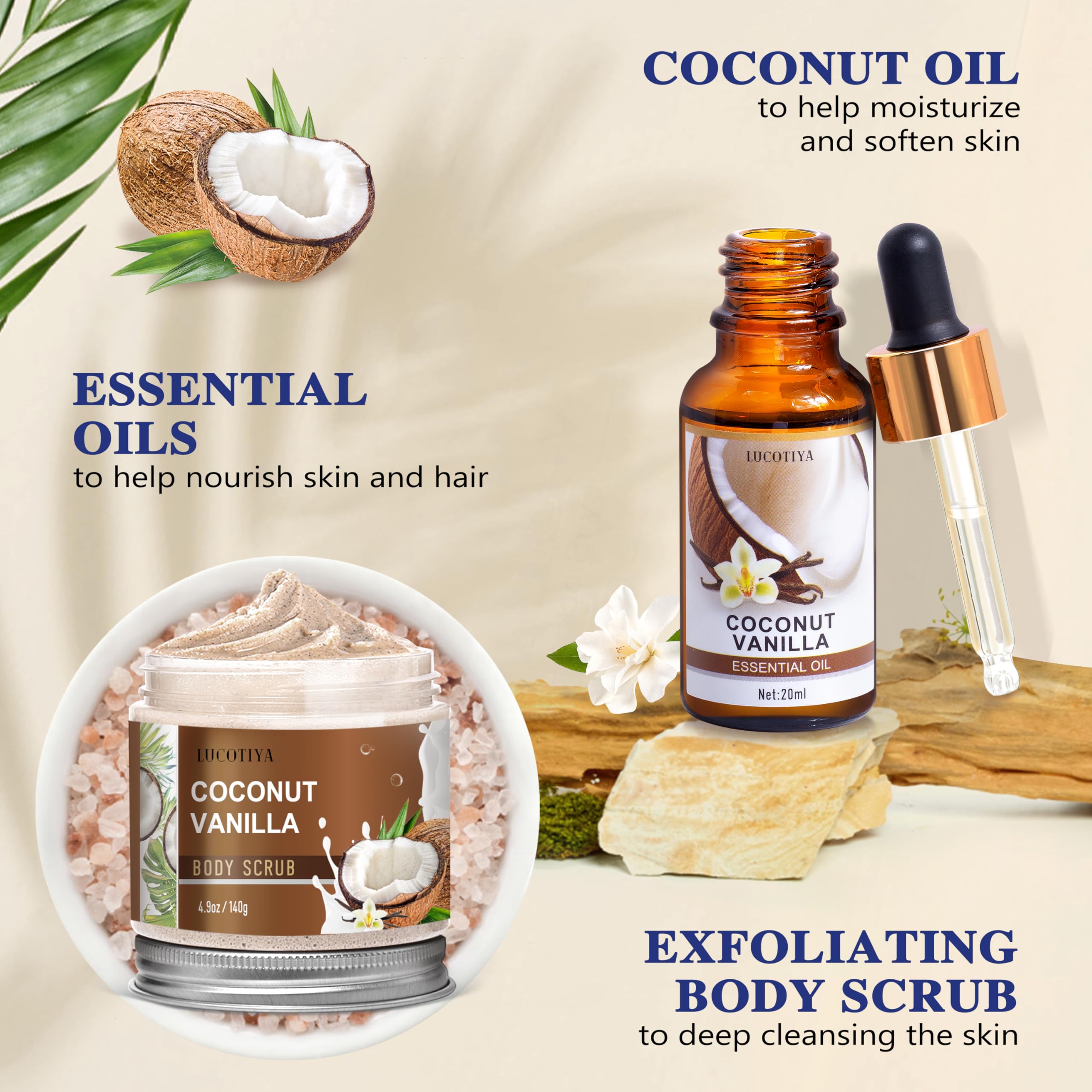 LUCOTIYA Vanilla Coconut Spa Gift Set – 8-Piece Bath & Body Gift for Women