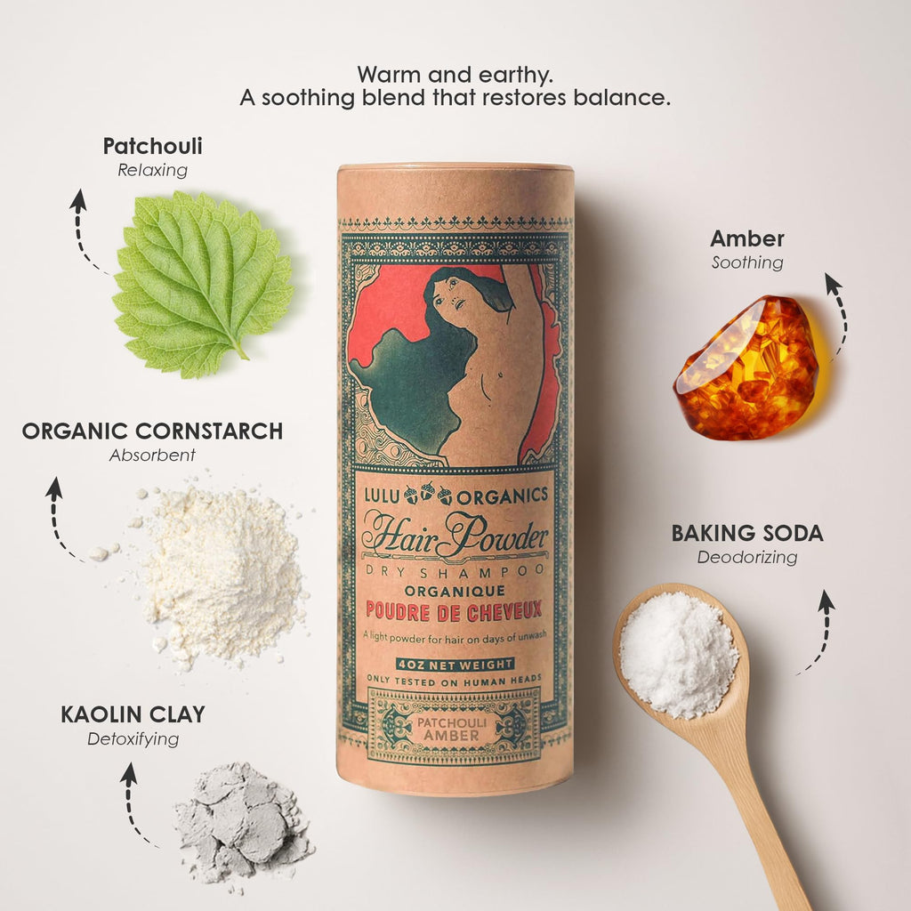 Lulu Organics Dry Shampoo Powder - Non-Aerosol, Talc-Free, Paraben-Free for Dark, Blonde or Oily Hair | 4oz