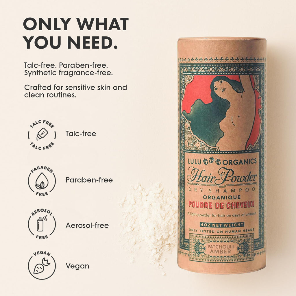 Lulu Organics Dry Shampoo Powder - Non-Aerosol, Talc-Free, Paraben-Free for Dark, Blonde or Oily Hair | 4oz
