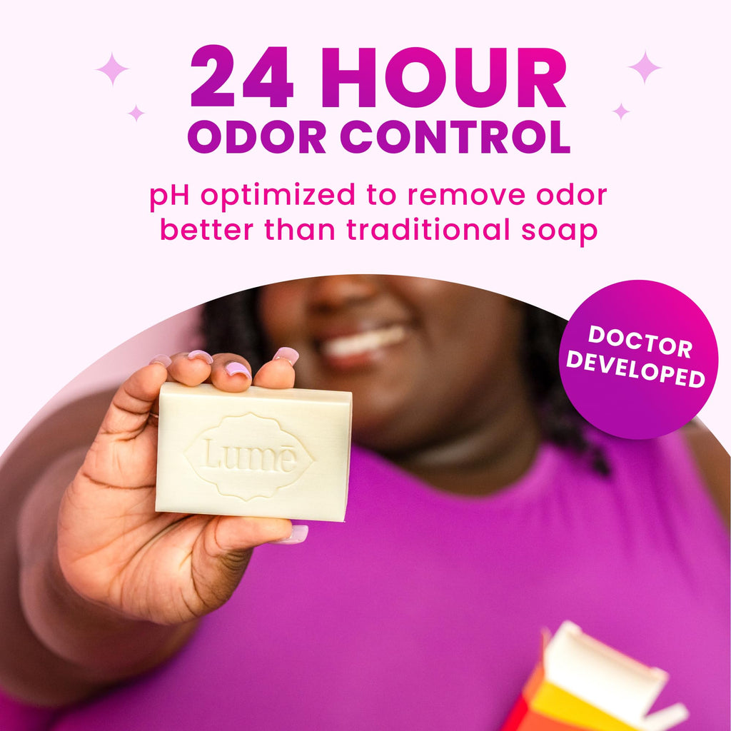 Lume Acidified Body Cleansing Bar – 24-Hour Odor Control (3-Pack: Tangerine, Lavender & Unscented)