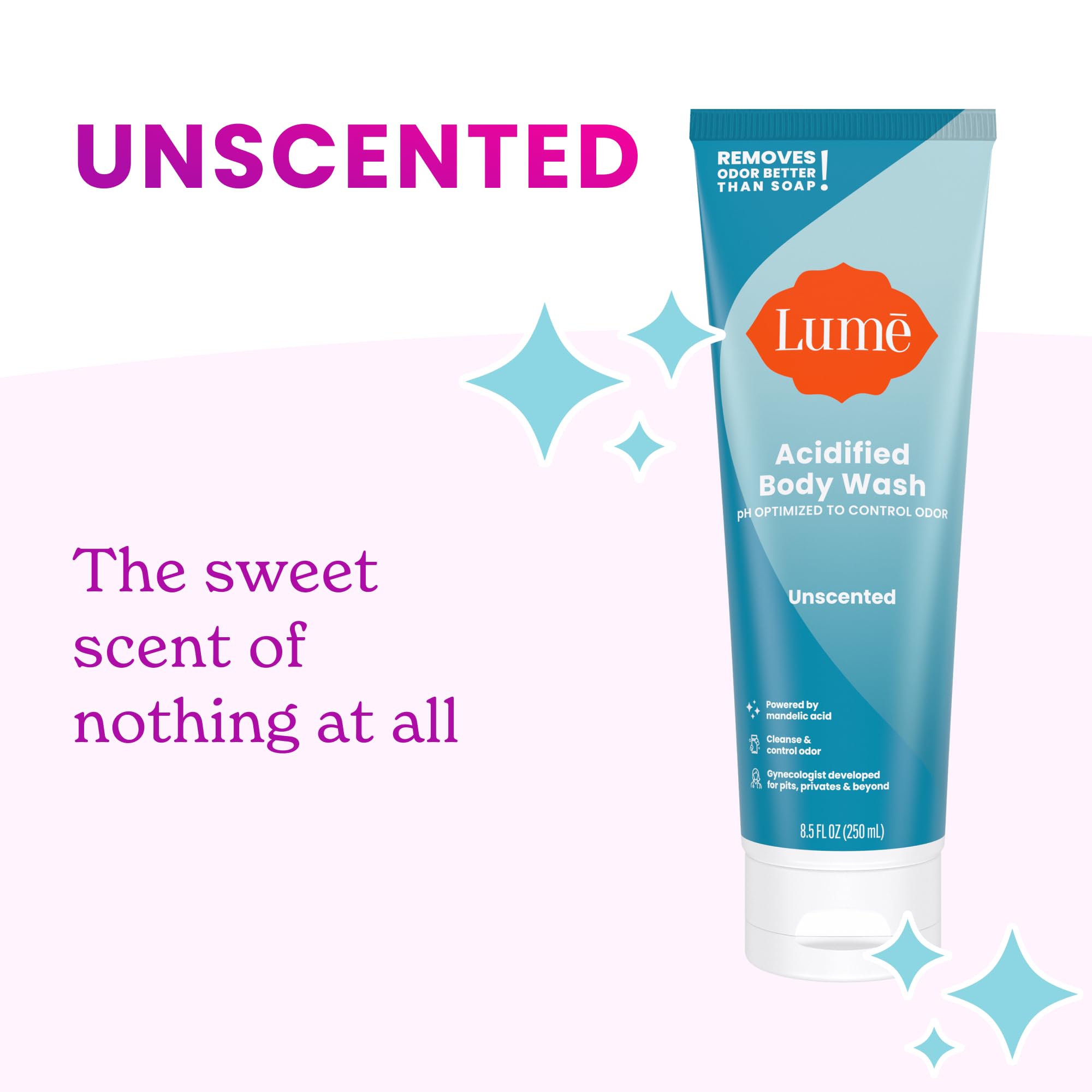 Lume Acidified Body Wash & Flushable Wipes — 24H Odor Control, Unscented, SLS/Paraben Free