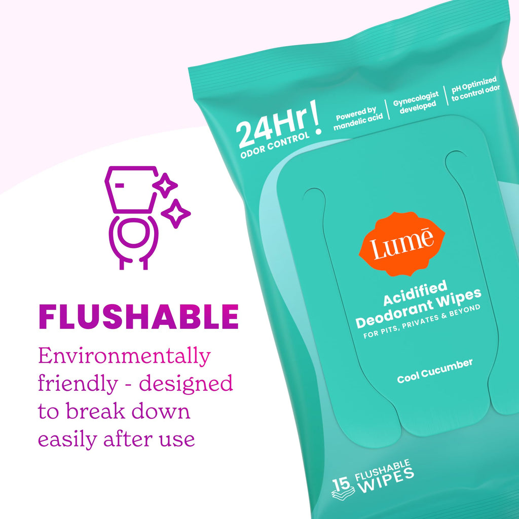 Lume Acidified Body Wash & Flushable Wipes — 24H Odor Control, Unscented, SLS/Paraben Free