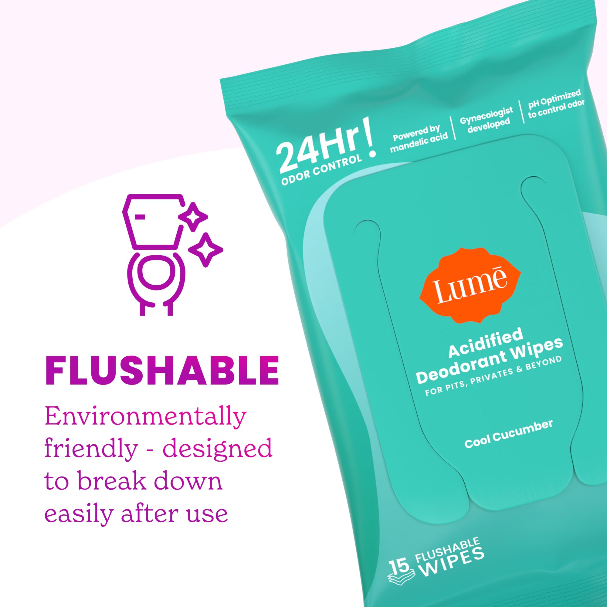 Lume Acidified Body Wash & Flushable Wipes — 24H Odor Control, Unscented, SLS/Paraben Free