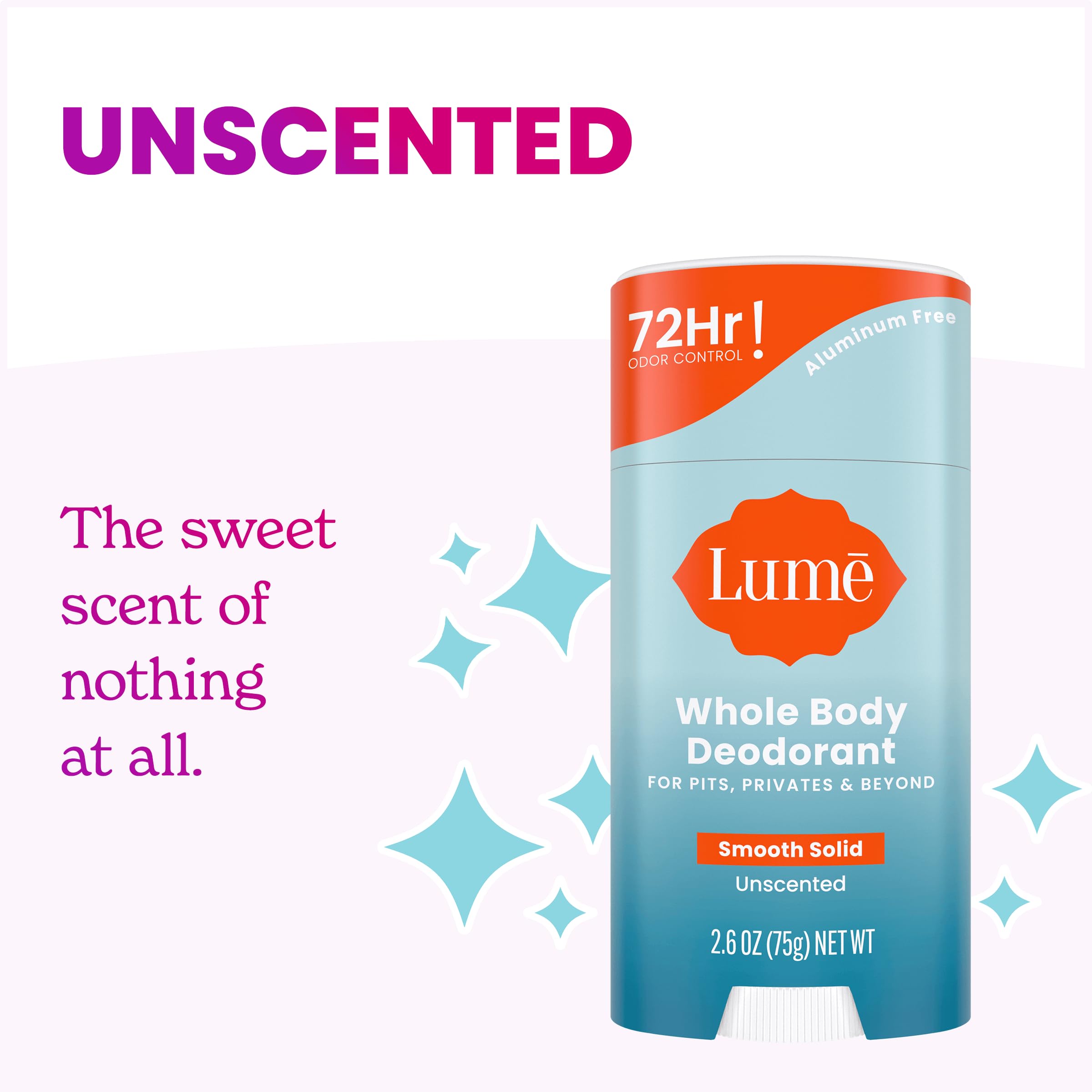 Lume Whole Body Deodorant 3-Pack — Aluminum & Baking Soda Free, 72-Hour Odor Control (Clean Tangerine, Lavender Sage, Unscented)