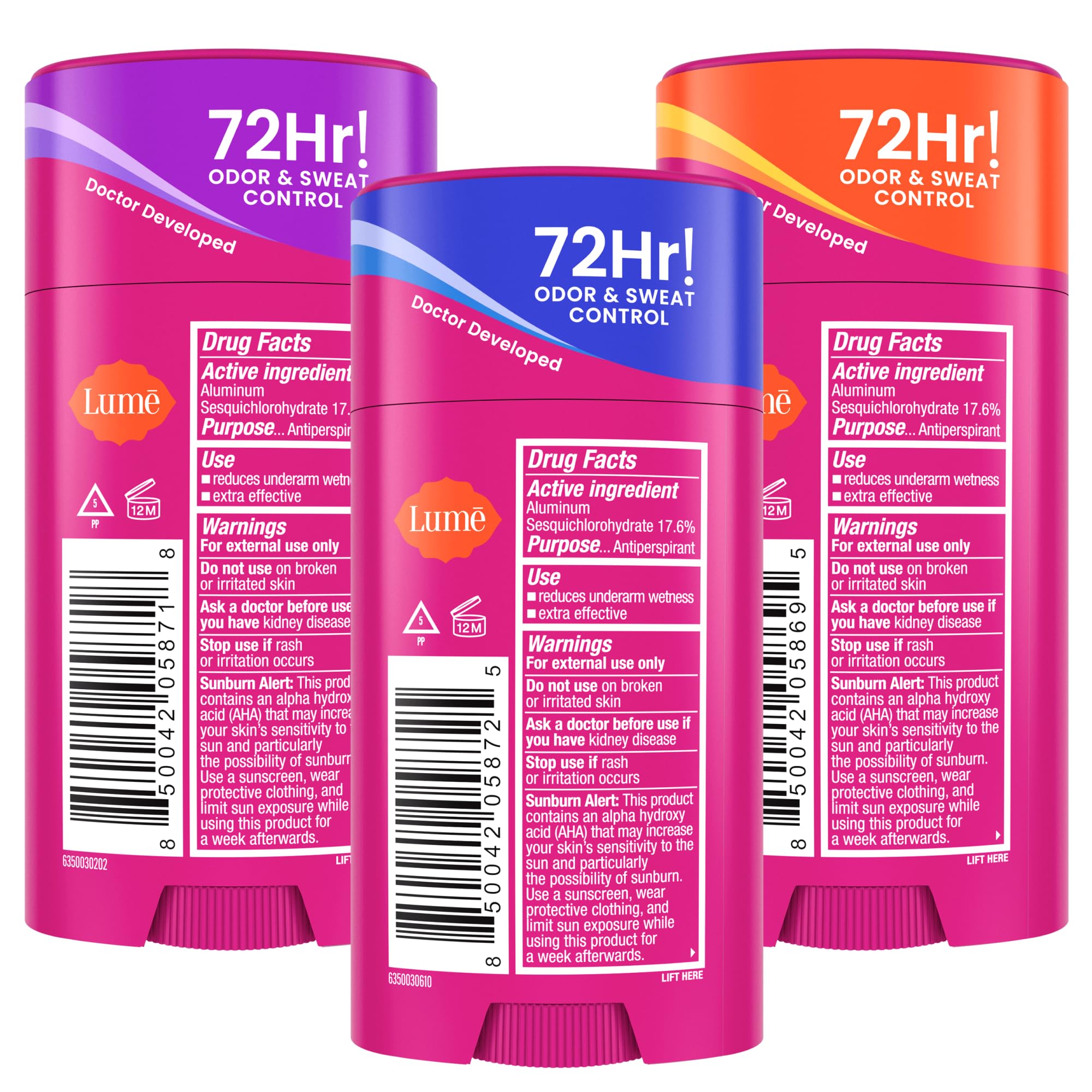Lume Deodorant Plus Sweat Control – Maximum Strength Antiperspirant, 72-Hour Odor & Sweat Control, Baking Soda Free (Lavender Sage, Clean Tangerine & Soft Powder) 2.6 oz