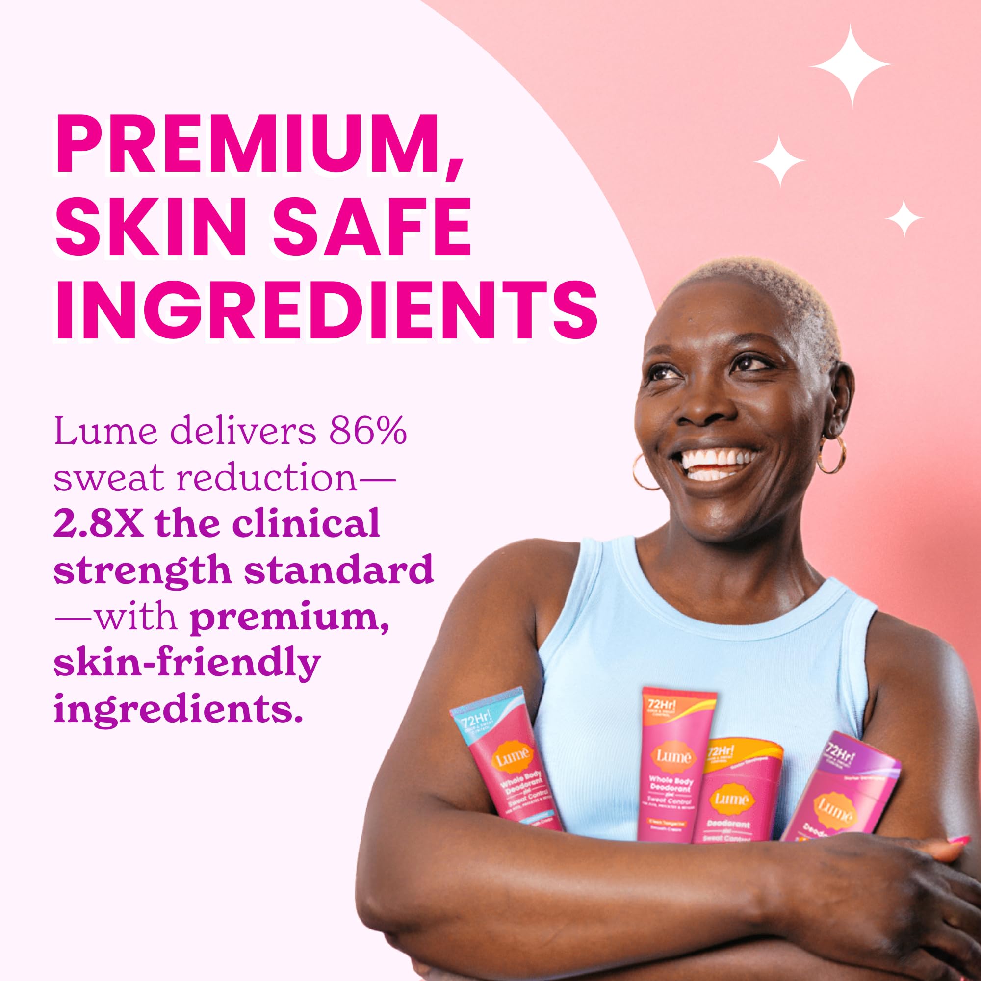 Lume Deodorant Plus Sweat Control – Maximum Strength Antiperspirant, 72-Hour Odor & Sweat Control, Baking Soda Free (Lavender Sage, Clean Tangerine & Soft Powder) 2.6 oz