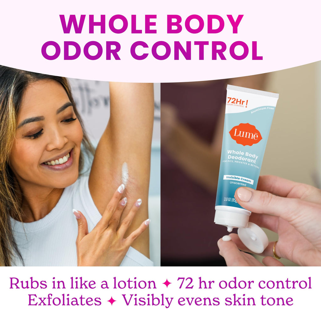 Lume Whole Body Deodorant – Invisible Cream & Solid Unscented Bundle | 72-Hour Odor Control, Aluminum & Baking Soda Free