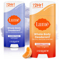 Lume Whole Body Deodorant - Invisible Cream Stick | 72HR Odor Control | Aluminum & Baking Soda Free | Soft Powder & Clean Tangerine | 2 Pack