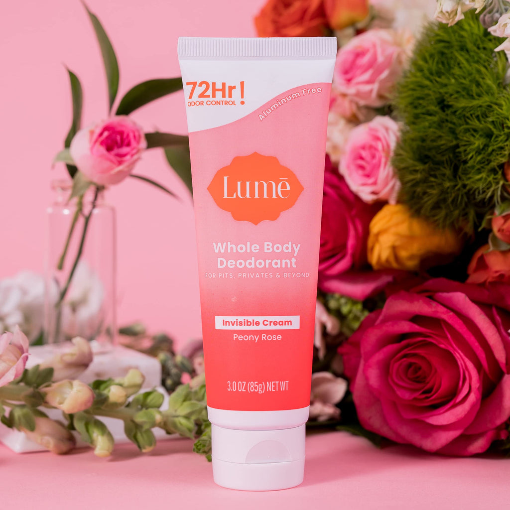 Lume Whole Body Deodorant – Peony Rose Invisible Cream Tube, 72-Hour Odor Control, Aluminum & Baking Soda Free