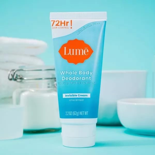 LUME Invisible Cream Tube Deodorant – Unscented, Aluminum-Free Whole-Body Deodorant (2.2 oz)