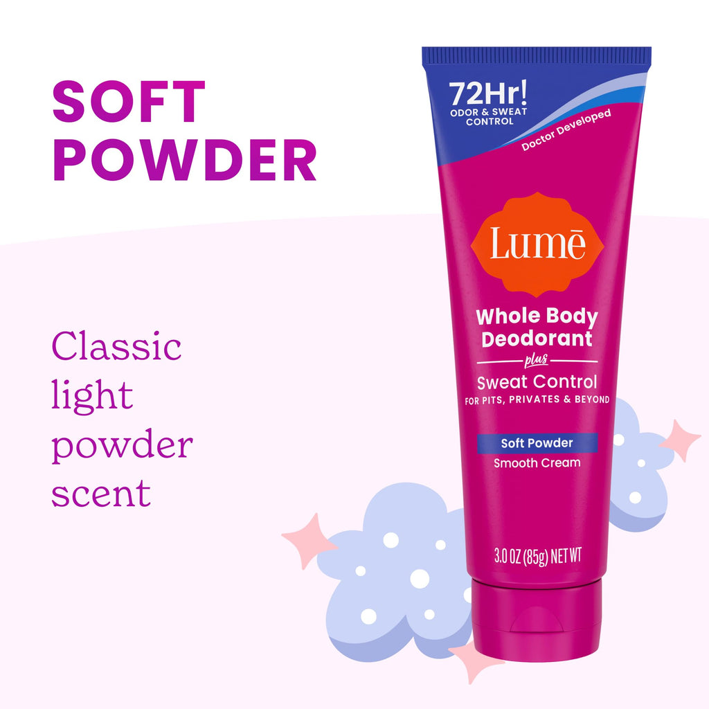 Lume Whole Body Deodorant Plus Sweat Control – 72-Hour Odor & Sweat (Baking Soda Free) – Soft Powder & Lavender Sage (Pack of 2)