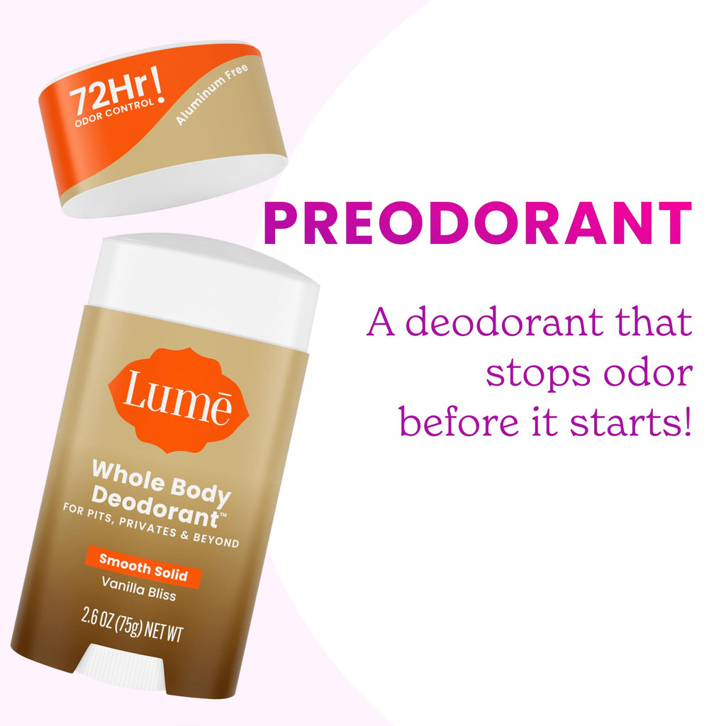 Lume Whole Body Deodorant – Vanilla Bliss | Aluminum Free, Baking Soda Free, 72-Hour Odor Control | Pack of 3 (2.6 oz each)