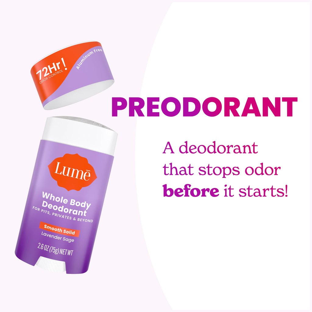 Lume Whole Body Deodorant - Aluminum & Baking Soda Free, 72-Hour Odor Control, Lavender Sage (Pack of 3)