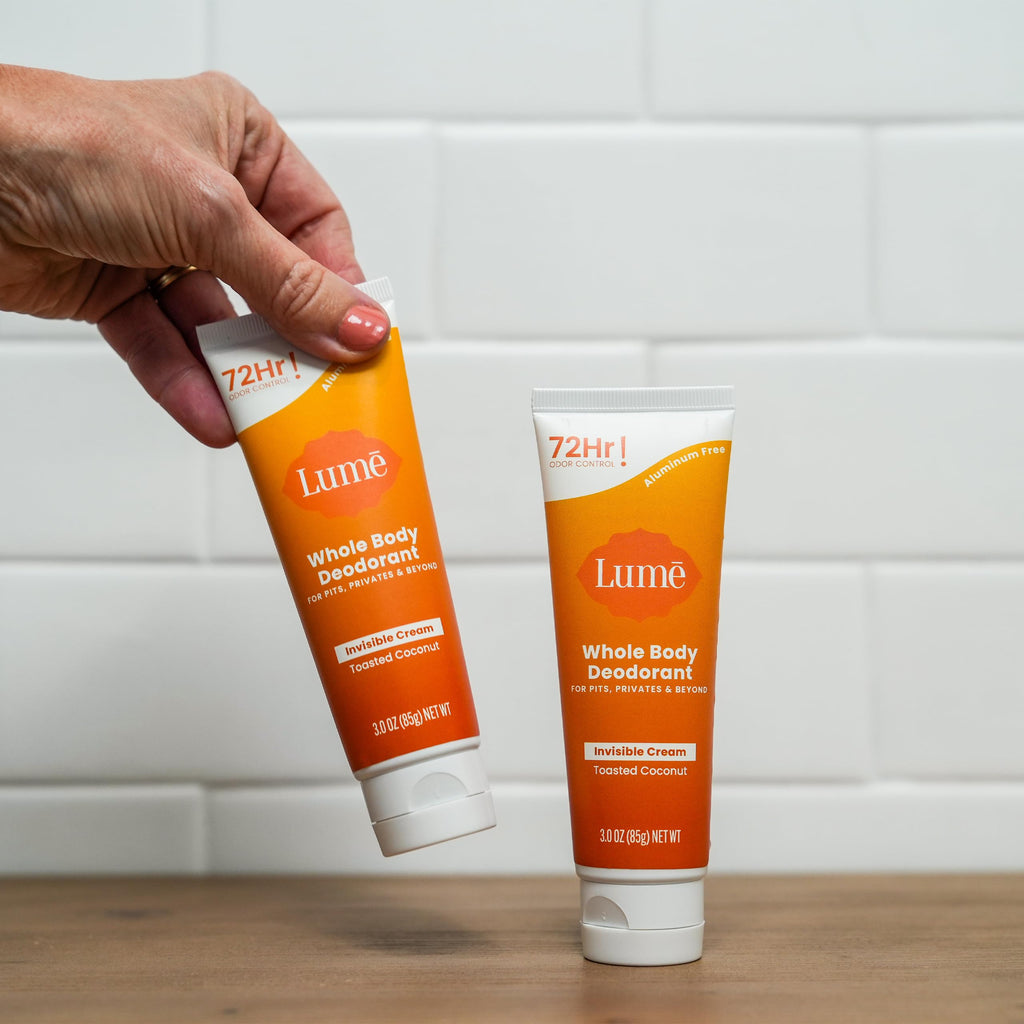 Lume Whole Body Deodorant - Invisible Cream Tube - 72 Hour Odor Control - Aluminum Free, Baking Soda Free, Skin Safe - Toasted Coconut (Pack of 2, 3.0 oz)