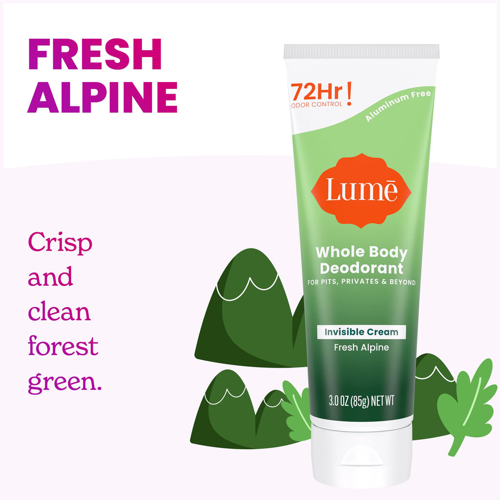 Lume Whole Body Deodorant - Fresh Alpine, Aluminum-Free & Baking Soda-Free, 72-Hour Odor Control (3.0 oz x 2)