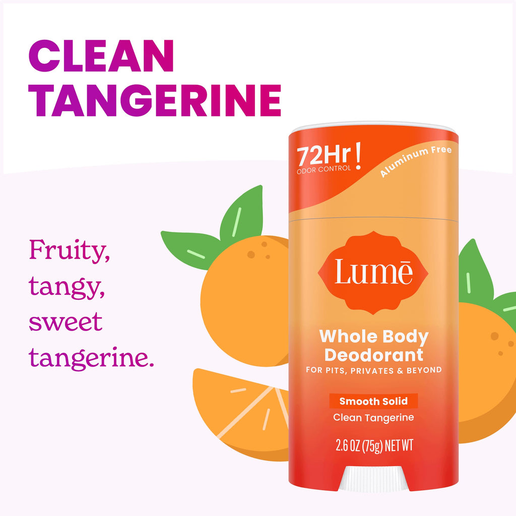 Lume Whole Body Deodorant 3-Pack — Aluminum & Baking Soda Free, 72-Hour Odor Control (Clean Tangerine, Lavender Sage, Unscented)