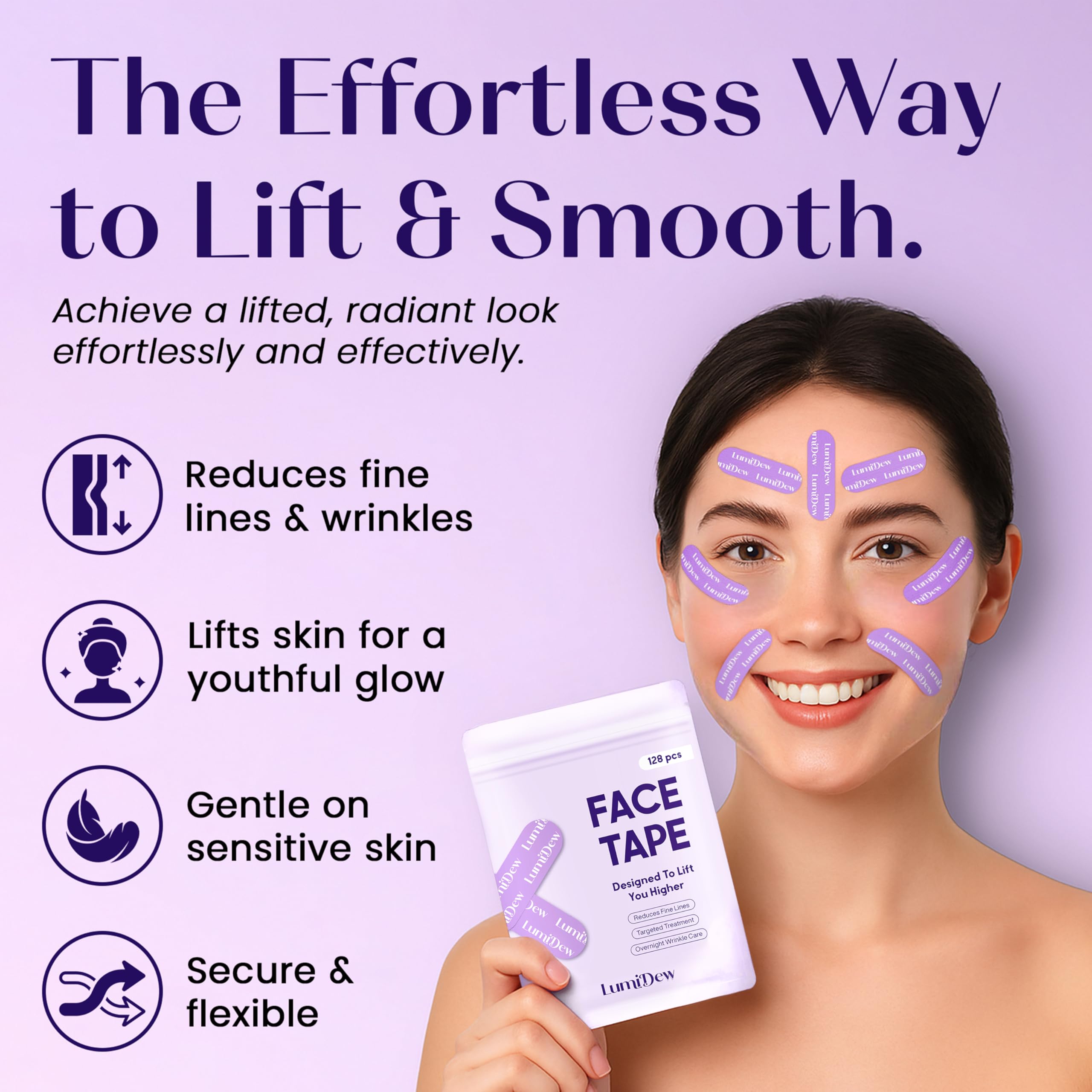 LumiDew Smile Line & Anti Wrinkle Patches – Overnight Face Tape for Forehead, Smile Lines & Lips