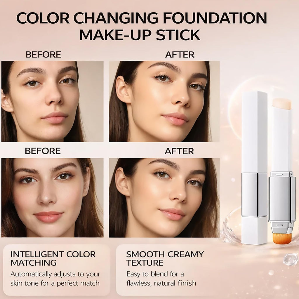Lumine Skin Color-Changing Foundation Stick with Dual-Ended Brush – Hydrating, Buildable Coverage (Ivory White)