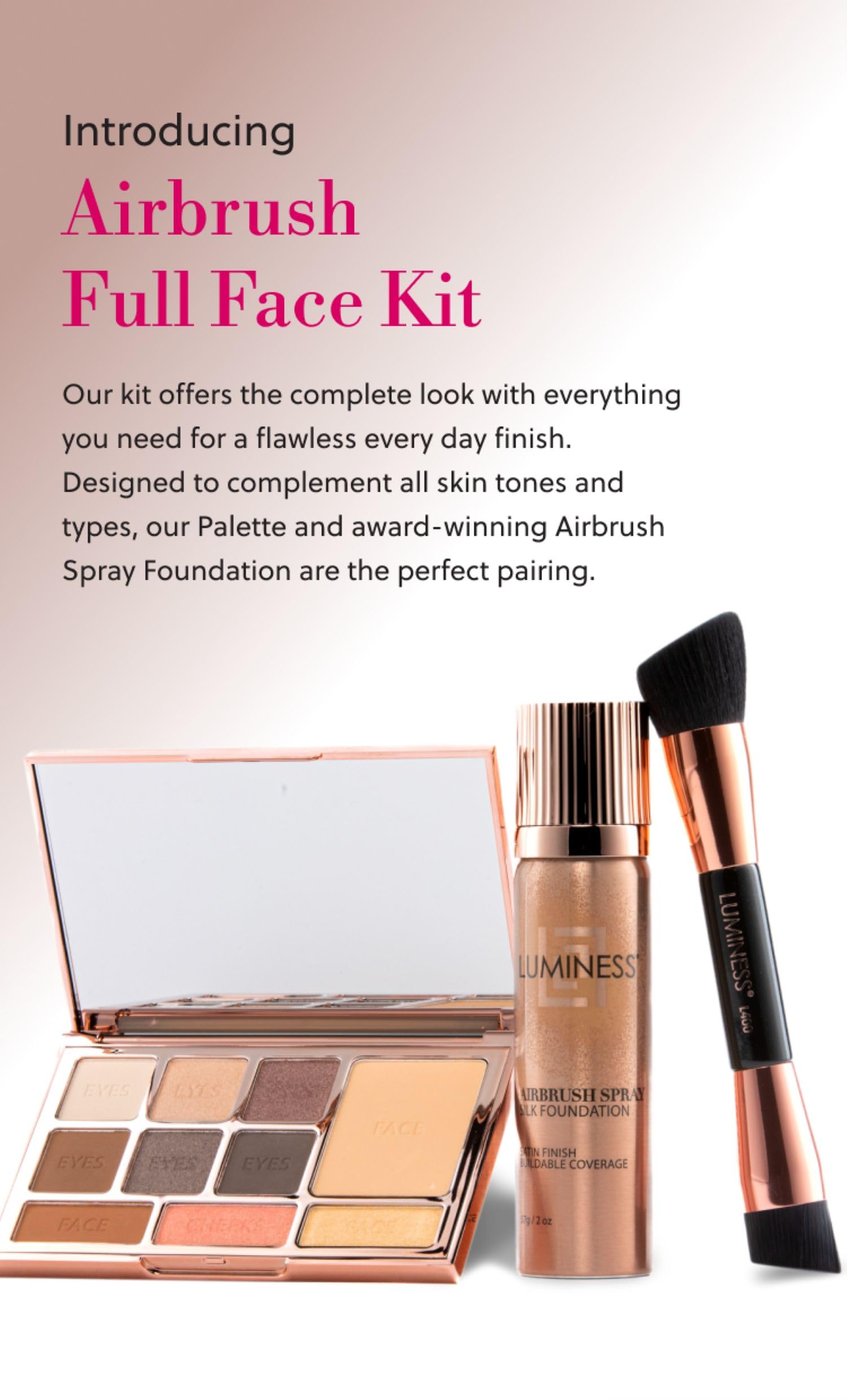 LUMINESS Face Time All In One Makeup Kit — Airbrush Foundation, Face Palette & Brush | 05 Medium Warm