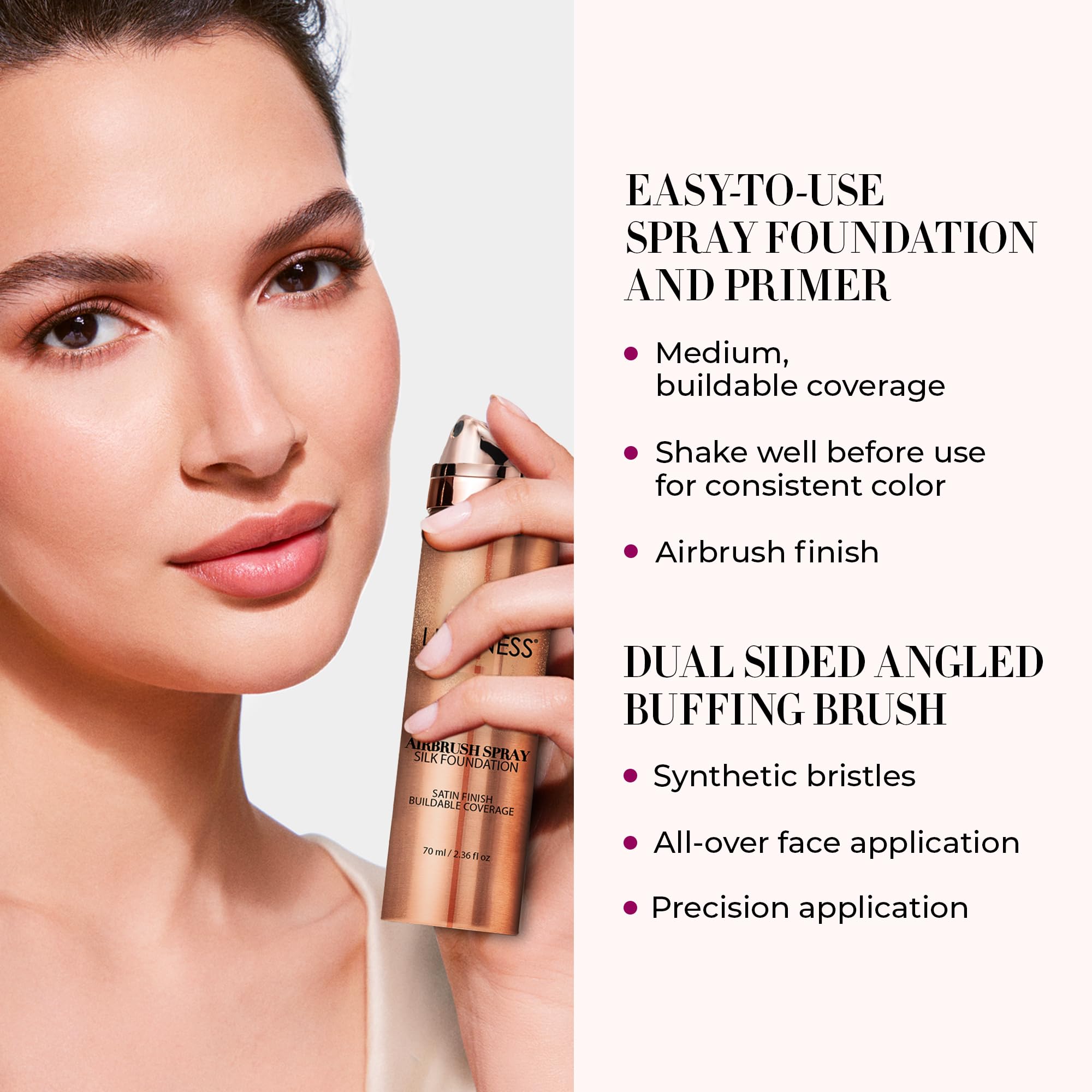 LUMINESS Silk Airbrush Foundation & Hydrating Primer Kit – Full Coverage, Hyaluronic Acid + Silk (Light Medium)
