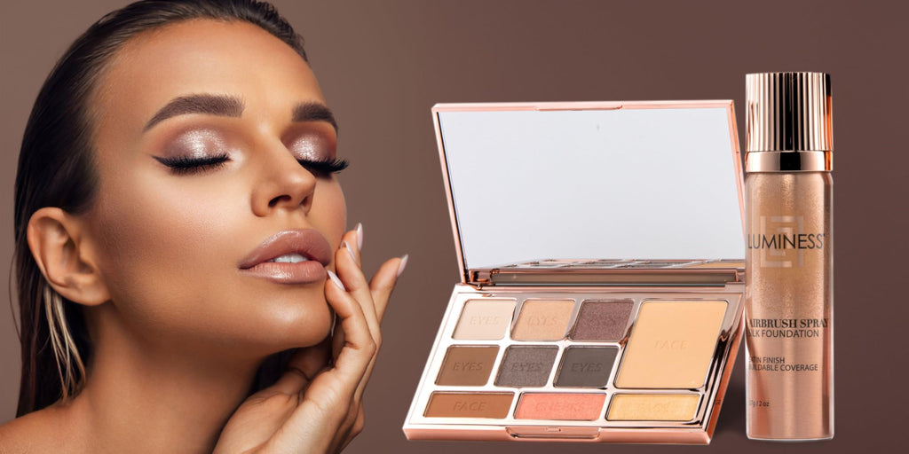 LUMINESS Face Time All In One Makeup Kit — Airbrush Foundation, Face Palette & Brush | 05 Medium Warm