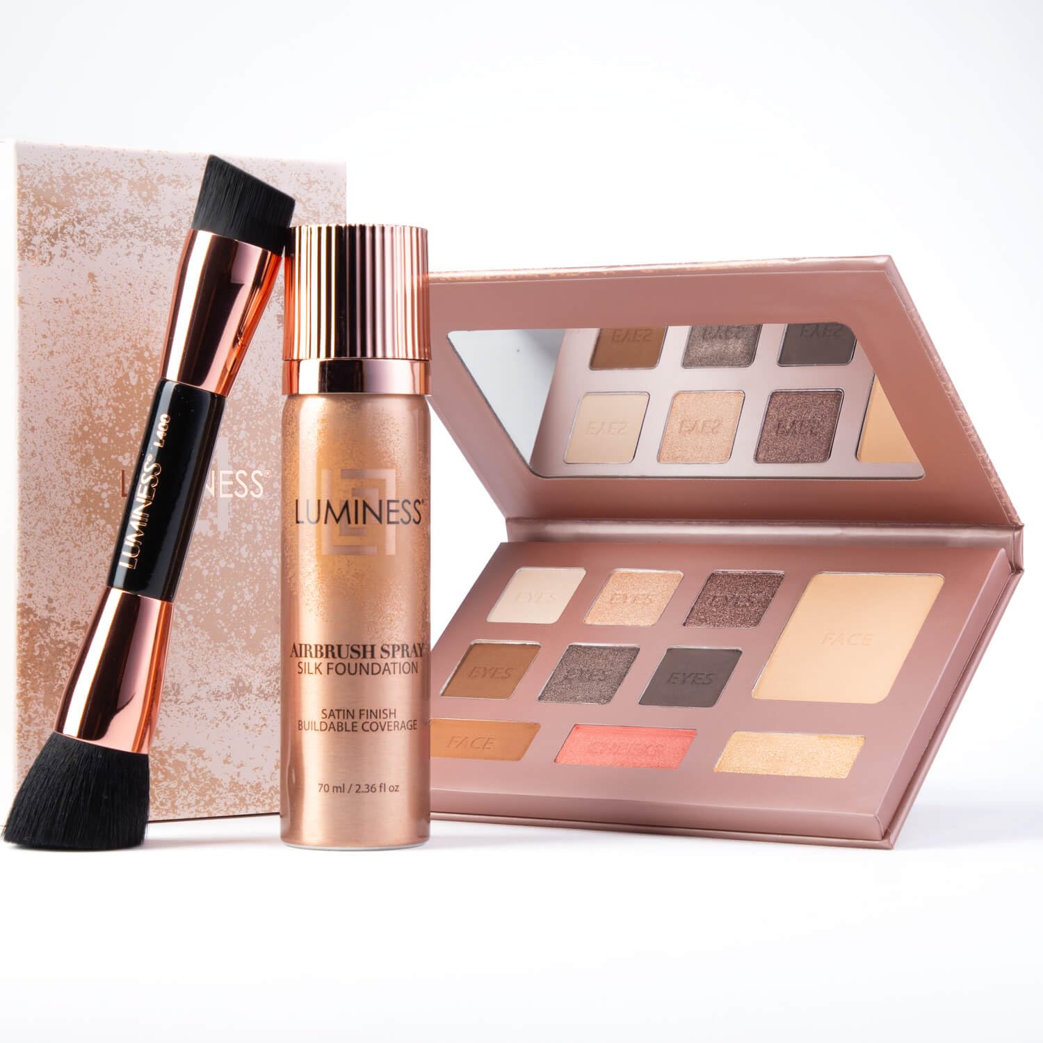 LUMINESS Face Time All In One Makeup Kit — Airbrush Foundation, Face Palette & Brush | 05 Medium Warm