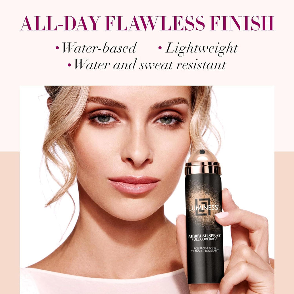 LUMINESS Airbrush Body Coverage - Tattoo Concealer Foundation for Face & Body | Water-Resistant, Long-Wear, Natural Finish - Light Tan